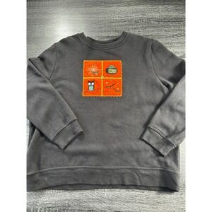 Vintage Style Halloween Sweatshirt Women's XL Black Embroidered Owl Spider Bat M